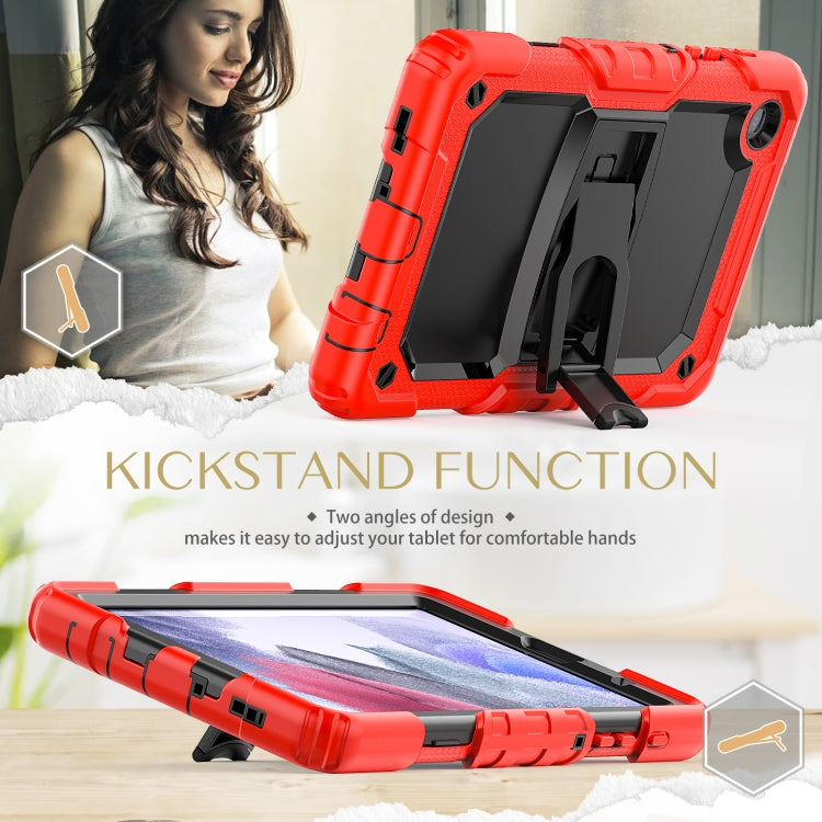 Shockproof Colorful Silica Gel + PC Protective Case with Holder & Shoulder Strap For Samsung Galaxy A7 Lite T220 / T225(Red) - Tab A7 Lite T220 / T225 by PMC TechLife | Online Shopping South Africa | PMC TechLife | Buy Now Pay Later Mobicred