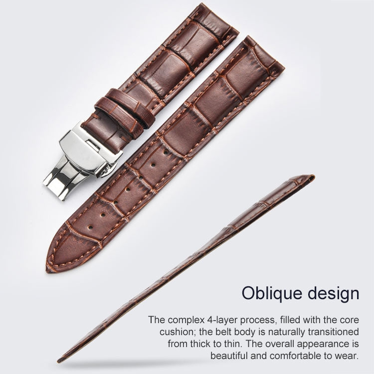 20mm Classic Cowhide Leather Gold Butterfly Buckle Watch Band(Brown) - free shipping - PMC TechLife - Order now!