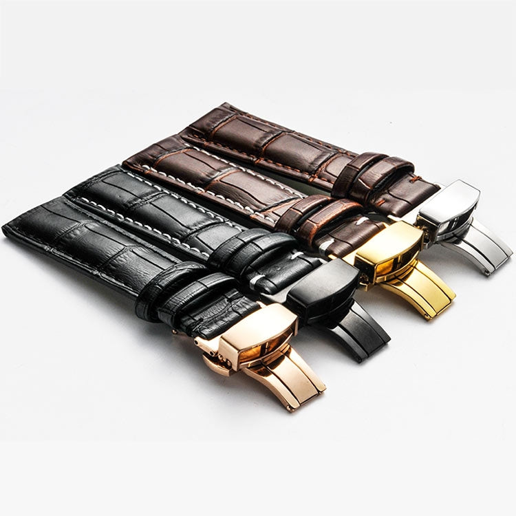 22mm Classic Cowhide Leather Gold Butterfly Buckle Watch Band(Brown) - Watch Bands by PMC TechLife | Online Shopping South Africa | PMC TechLife | Buy Now Pay Later Mobicred