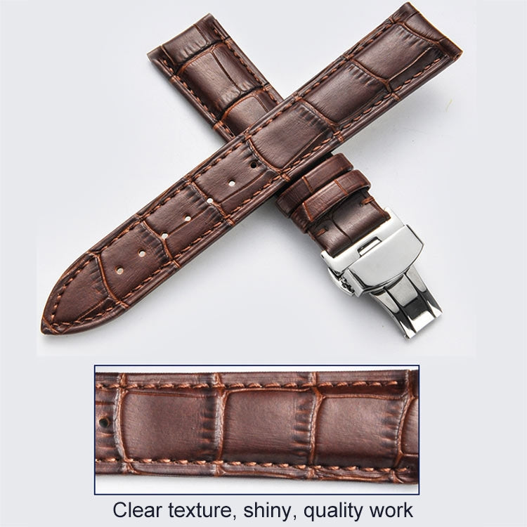 22mm Classic Cowhide Leather Gold Butterfly Buckle Watch Band(Black White Lines) - Watch Bands by PMC TechLife | Online Shopping South Africa | PMC TechLife | Buy Now Pay Later Mobicred