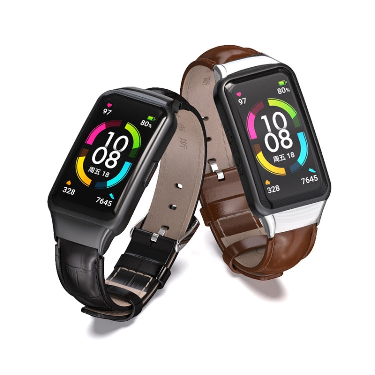 For Huawei Band 6 / Honor Band 6 / 7 MIJOBS Cowhide Leather Watch Band(Bamboo Joint Coffee Silver) - Watch Bands by MIJOBS | Online Shopping South Africa | PMC TechLife | Buy Now Pay Later Mobicred