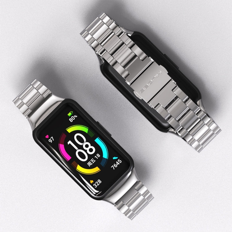 For Huawei Band 6 / Honor Band 6 / 7 MIJOBS Three Strains Stainless Steel Metal Buckle Watch Band(Black) - free shipping - PMC TechLife - Order now!