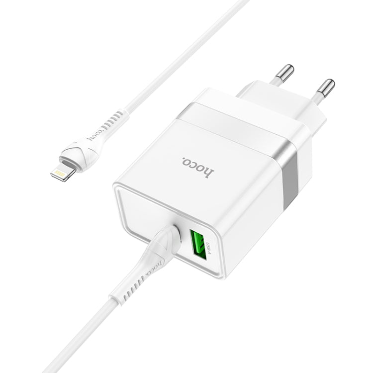 hoco N21 PD 30W Type-C / USB-C + QC 3.0 USB Mini Fast Charger with Type-C / USB-C to 8 Pin Data Cable , EU Plug(White) - USB Charger by hoco | Online Shopping South Africa | PMC Jewellery