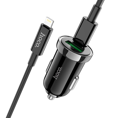 hoco Z44 Leading PD 20W USB-C / Type-C + QC 3.0 USB Car Charger with USB-C / Type-C to 8 Pin Data Cable Set(Black) - Car Charger by hoco | Online Shopping South Africa | PMC Jewellery
