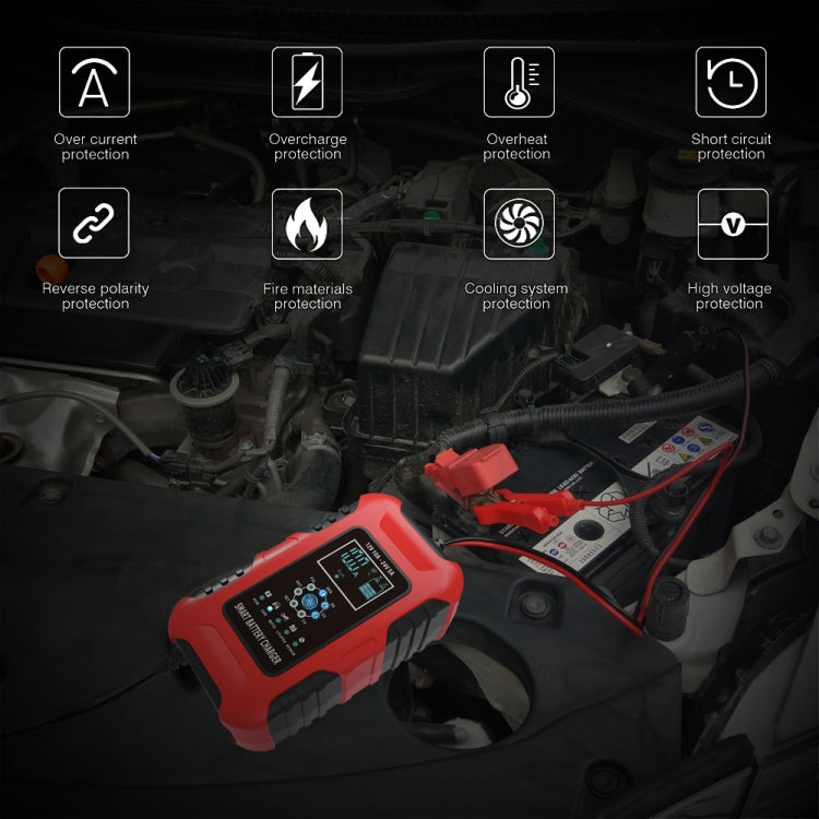 FOXSUR 10A 12V 7-segment Motorcycle / Car Smart Battery Charger, Plug Type:US Plug(Red) - free shipping - PMC TechLife - Order now!