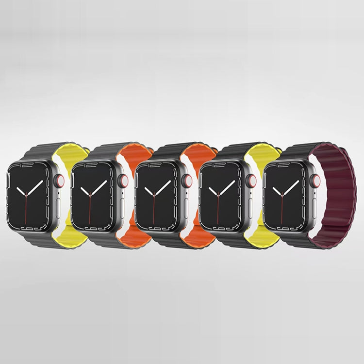 Mutural Moran Series Liquid Silicone Magnetic Strap Watch Band For Apple Watch Series 9&8&7 41mm / SE 3&SE 2&6&SE&5&4 40mm / 3&2&1 38mm(Grey + Orange) - free shipping - PMC TechLife - Order now!