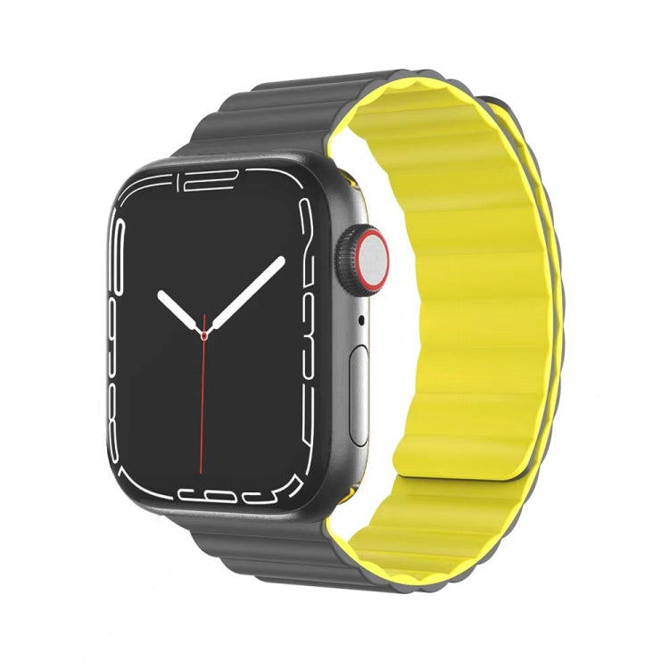 Mutural Moran Series Liquid Silicone Magnetic Strap Watch Band For Apple Watch Ultra 49mm&Watch Ultra 2 49mm / Series 9&8&7 45mm / SE 3&SE 2&6&SE&5&4 44mm / 3&2&1 42mm(Grey + Yellow) - free shipping - PMC TechLife - Order now!
