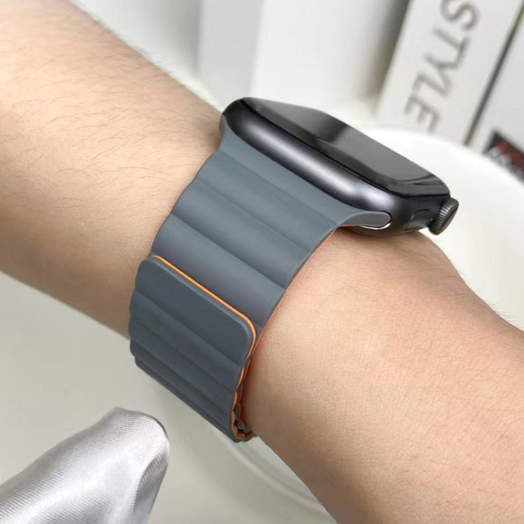 Mutural Moran Series Liquid Silicone Magnetic Strap Watch Band For Apple Watch Ultra 49mm&Watch Ultra 2 49mm / Series 9&8&7 45mm / SE 3&SE 2&6&SE&5&4 44mm / 3&2&1 42mm(Grey + Orange) - free shipping - PMC TechLife - Order now!