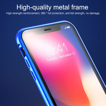 For iPhone X / XS Ultra Slim Double Sides Magnetic Adsorption Angular Frame Tempered Glass Magnet Flip Case(Gold) - More iPhone Cases by PMC Jewellery | Online Shopping South Africa | PMC Jewellery