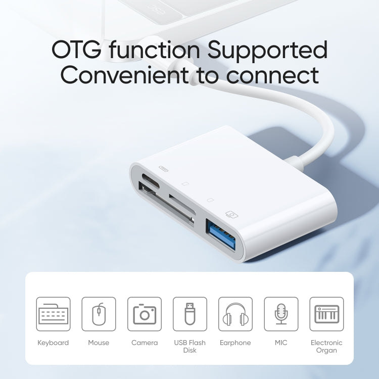 JOYROOM S-H142 4 in 1 8 Pin to SD / TF Card + 8 Pin Charge + USB Interface OTG Camera Reader Adapter(White) - Converter & Adapter by JOYROOM | Online Shopping South Africa | PMC TechLife | Buy Now Pay Later Mobicred