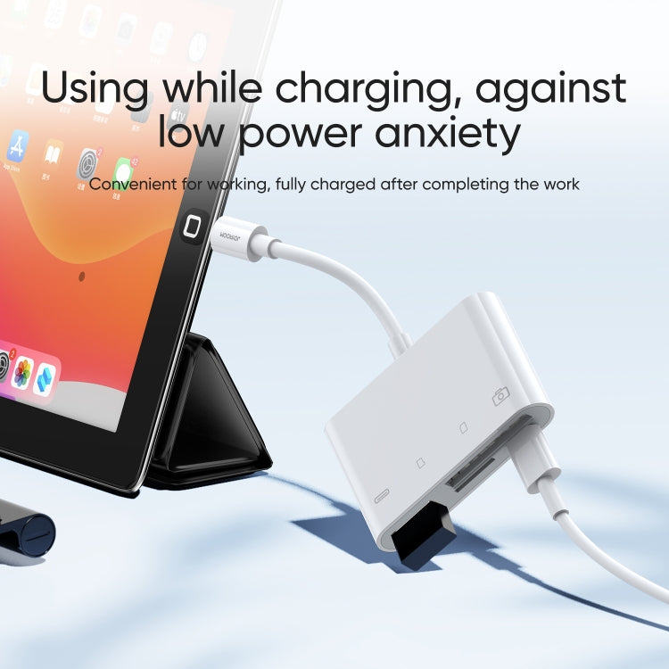 JOYROOM S-H142 4 in 1 8 Pin to SD / TF Card + 8 Pin Charge + USB Interface OTG Camera Reader Adapter(White) - Converter & Adapter by JOYROOM | Online Shopping South Africa | PMC TechLife | Buy Now Pay Later Mobicred