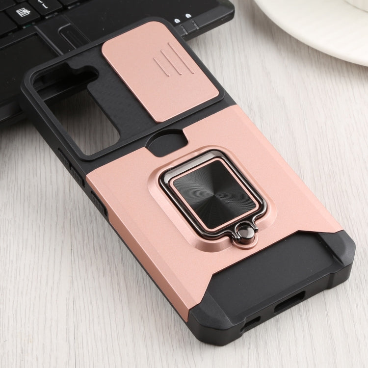 For Samsung Galaxy S22 5G Sliding Camera Cover Design PC + TPU Shockproof Phone Case with Ring Holder & Card Slot(Rose Gold) - Galaxy S22 5G Cases by PMC TechLife | Online Shopping South Africa | PMC TechLife