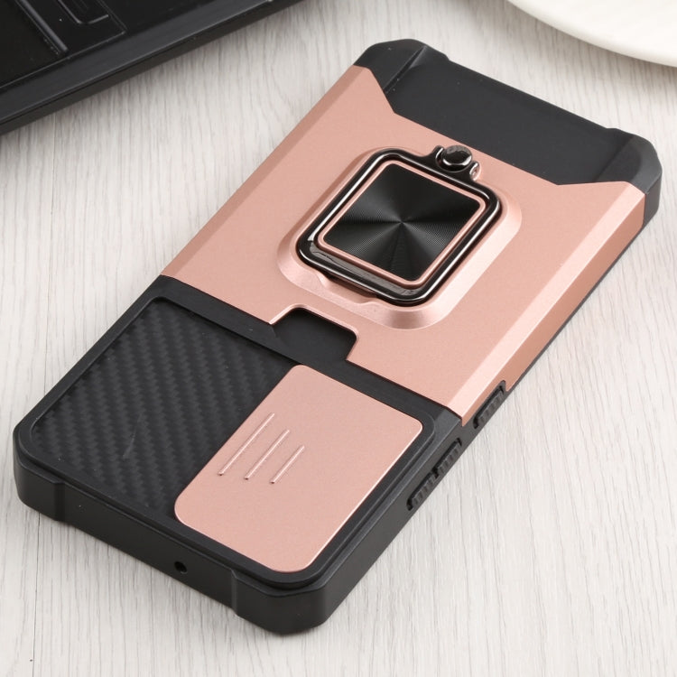For Samsung Galaxy S22 5G Sliding Camera Cover Design PC + TPU Shockproof Phone Case with Ring Holder & Card Slot(Rose Gold) - Galaxy S22 5G Cases by PMC TechLife | Online Shopping South Africa | PMC TechLife
