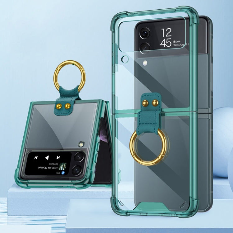 For Samsung Galaxy Z Flip3 5G GKK Shockproof Airbag Phone Case with Ring Holder(Transparent Green) - Galaxy Phone Cases by GKK | Online Shopping South Africa | PMC TechLife | Buy Now Pay Later Mobicred