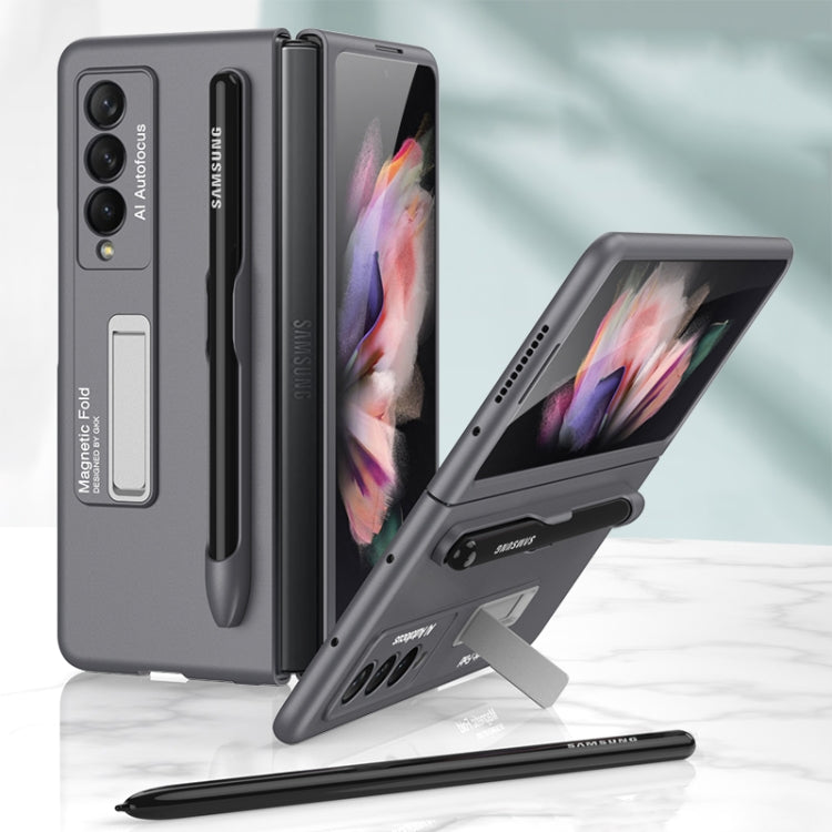 For Samsung Galaxy Z Fold3 5G GKK Ultra-thin PC Phone Flip Case with Holder & Pen Slot(Grey) - Galaxy Phone Cases by GKK | Online Shopping South Africa | PMC TechLife | Buy Now Pay Later Mobicred
