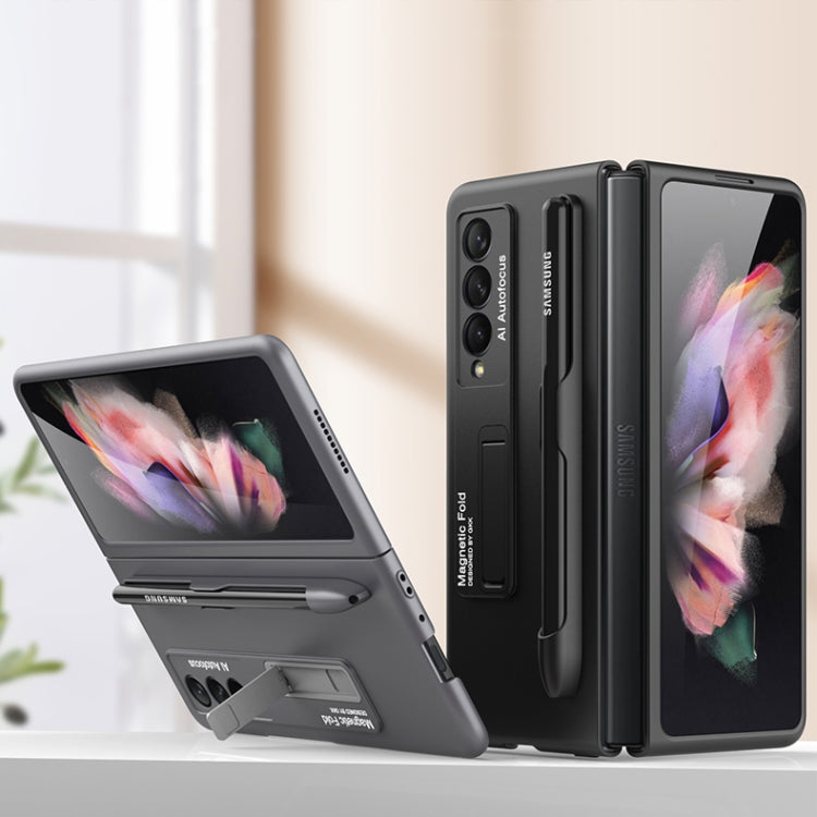 For Samsung Galaxy Z Fold3 5G GKK Ultra-thin PC Phone Flip Case with Holder & Pen Slot(Silver) - Galaxy Phone Cases by GKK | Online Shopping South Africa | PMC TechLife | Buy Now Pay Later Mobicred