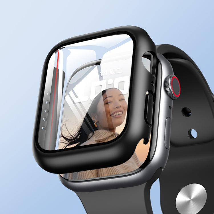 ROCK 2 in 1 PC Frame + Tempered Glass Protector Case For Apple Watch Series 9 / 8 / 7 41mm(Black) - Watch Cases by ROCK | Online Shopping South Africa | PMC Jewellery | Buy Now Pay Later Mobicred