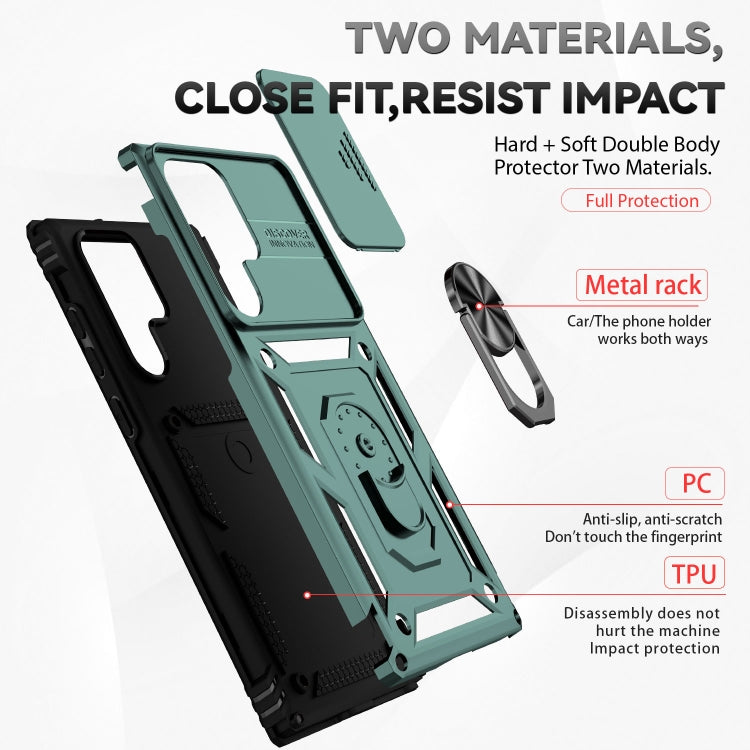 For Samsung Galaxy S22 Ultra 5G Sliding Camshield Holder Phone Case(Dark Green) - free shipping - PMC TechLife - Order now!