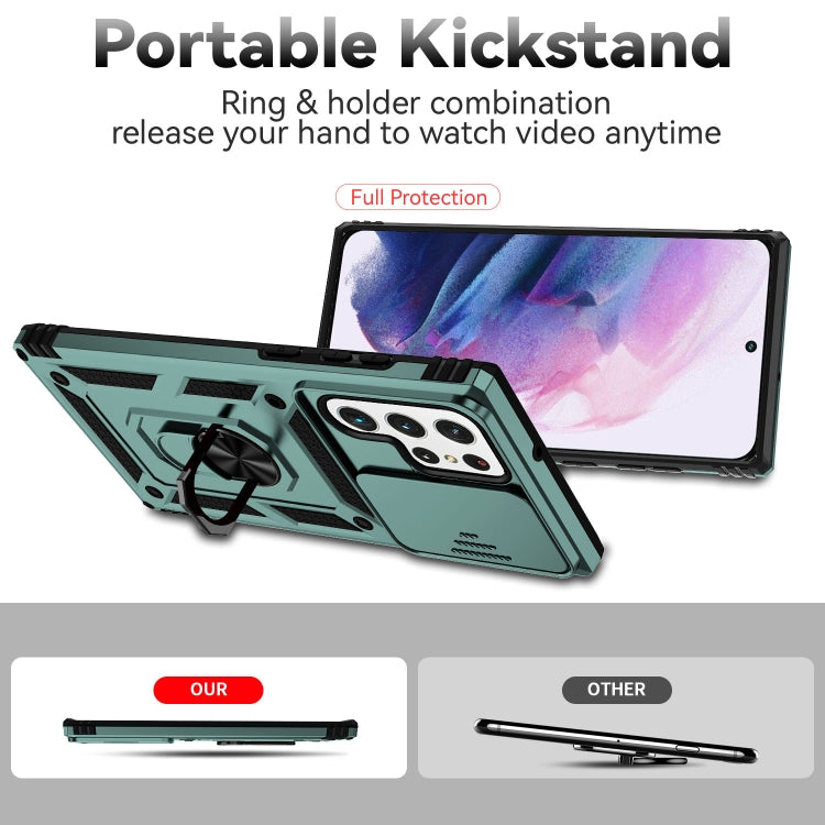 For Samsung Galaxy S22 Ultra 5G Sliding Camshield Holder Phone Case(Dark Green) - free shipping - PMC TechLife - Order now!