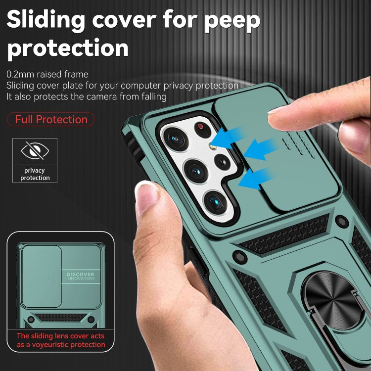For Samsung Galaxy S22 Ultra 5G Sliding Camshield Holder Phone Case(Dark Green) - free shipping - PMC TechLife - Order now!
