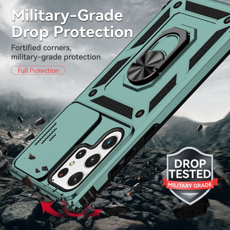 For Samsung Galaxy S22 Ultra 5G Sliding Camshield Holder Phone Case(Dark Green) - free shipping - PMC TechLife - Order now!