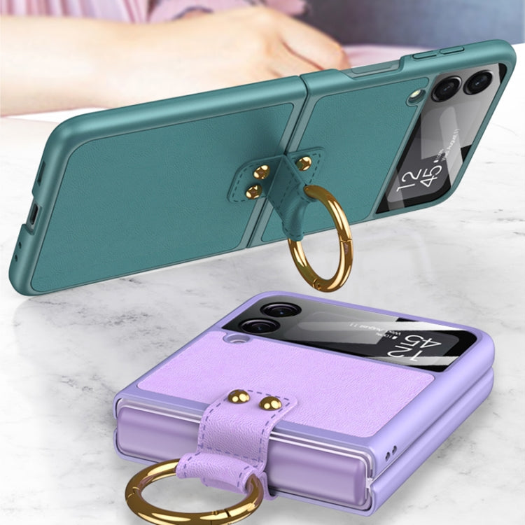 For Samsung Galaxy Z Flip3 5G GKK Ultra-thin PC + PU Phone Case with Ring & Strap(Dark Green) - Galaxy Phone Cases by GKK | Online Shopping South Africa | PMC TechLife | Buy Now Pay Later Mobicred
