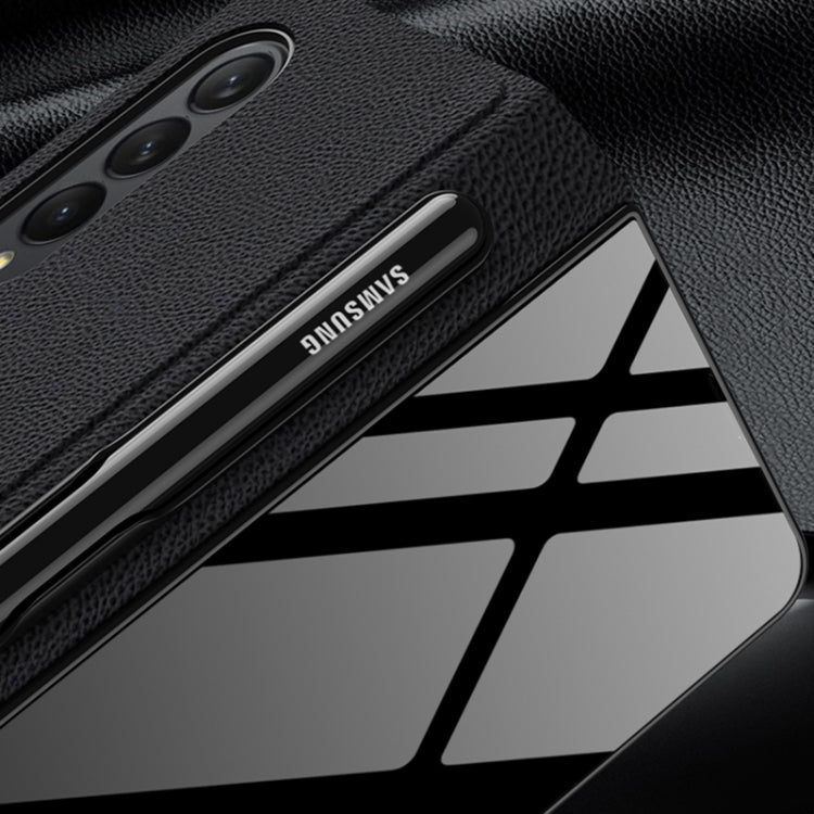 For Samsung Galaxy Z Fold3 5G GKK Flip Tempered Glass Phone Case with Pen Slot(Gold Line Black) - Galaxy Phone Cases by GKK | Online Shopping South Africa | PMC TechLife | Buy Now Pay Later Mobicred