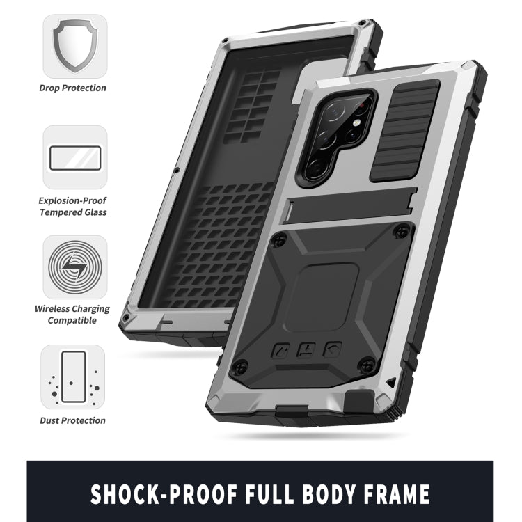 For Samsung Galaxy S22 Ultra 5G R-JUST Metal + Silicone Holder Phone Case(Silver) - Galaxy S22 Ultra 5G Cases by R-JUST | Online Shopping South Africa | PMC TechLife | Buy Now Pay Later Mobicred