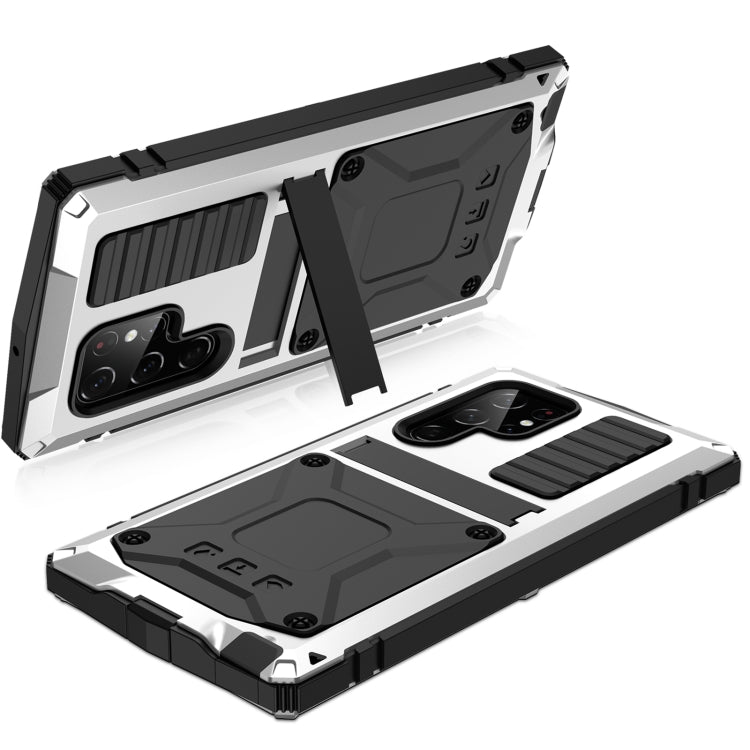 For Samsung Galaxy S22 Ultra 5G R-JUST Metal + Silicone Holder Phone Case(Silver) - Galaxy S22 Ultra 5G Cases by R-JUST | Online Shopping South Africa | PMC TechLife | Buy Now Pay Later Mobicred