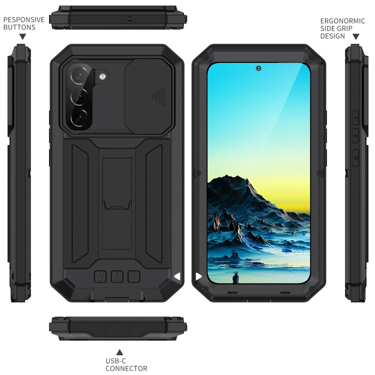 For Samsung Galaxy S22 5G R-JUST Sliding Camera Metal + Silicone Holder Phone Case(Black) - free shipping - PMC TechLife - Order now!