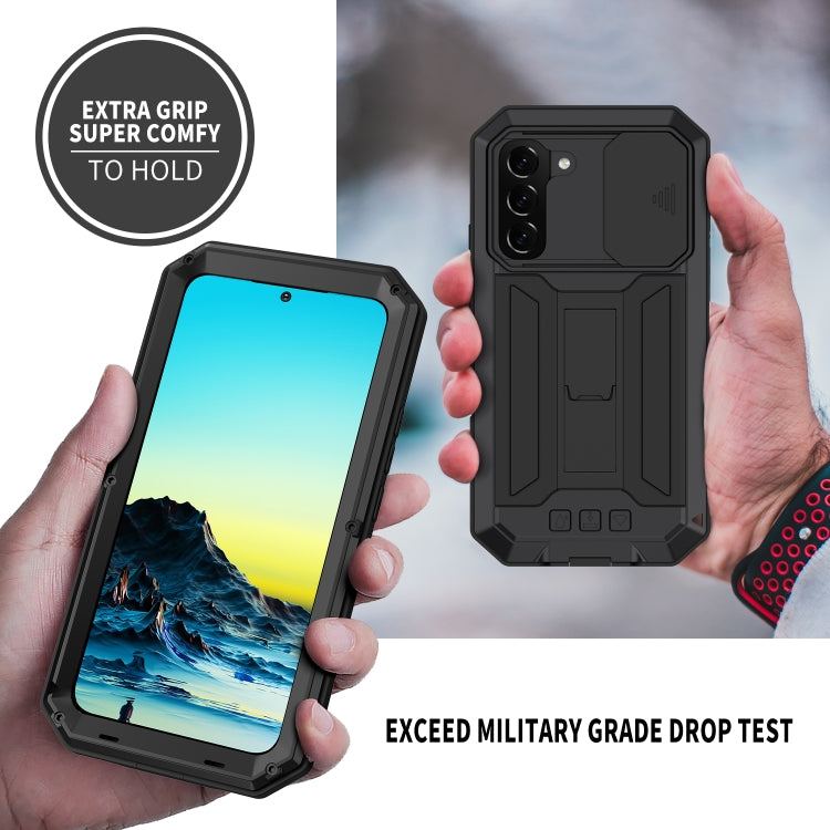 For Samsung Galaxy S22 5G R-JUST Sliding Camera Metal + Silicone Holder Phone Case(Black) - free shipping - PMC TechLife - Order now!