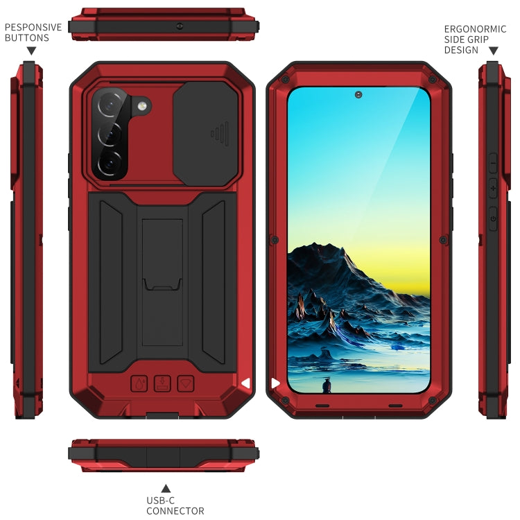 For Samsung Galaxy S22 5G R-JUST Sliding Camera Metal + Silicone Holder Phone Case(Red) - Galaxy S22 5G Cases by R-JUST | Online Shopping South Africa | PMC TechLife | Buy Now Pay Later Mobicred
