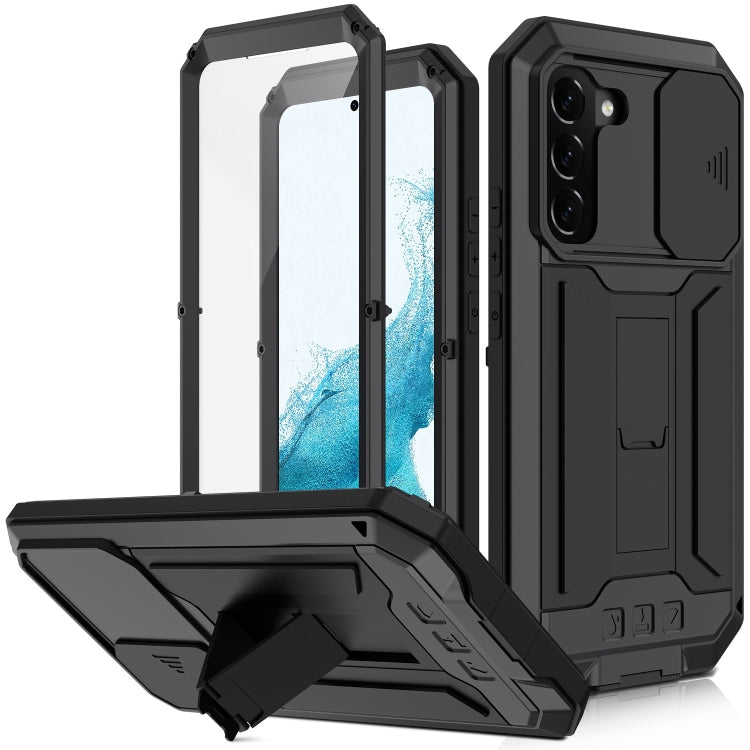 For Samsung Galaxy S22+ 5G R-JUST Sliding Camera Metal + Silicone Holder Phone Case(Black) - Galaxy S22+ 5G Cases by R-JUST | Online Shopping South Africa | PMC TechLife | Buy Now Pay Later Mobicred