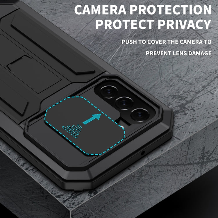 For Samsung Galaxy S22+ 5G R-JUST Sliding Camera Metal + Silicone Holder Phone Case(Black) - Galaxy S22+ 5G Cases by R-JUST | Online Shopping South Africa | PMC TechLife | Buy Now Pay Later Mobicred