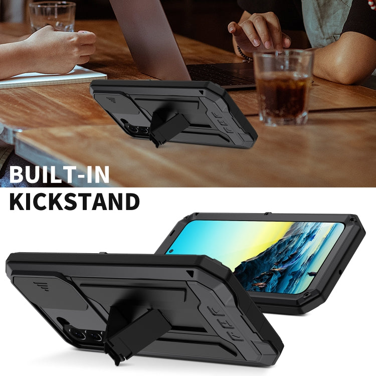 For Samsung Galaxy S22+ 5G R-JUST Sliding Camera Metal + Silicone Holder Phone Case(Black) - Galaxy S22+ 5G Cases by R-JUST | Online Shopping South Africa | PMC TechLife | Buy Now Pay Later Mobicred