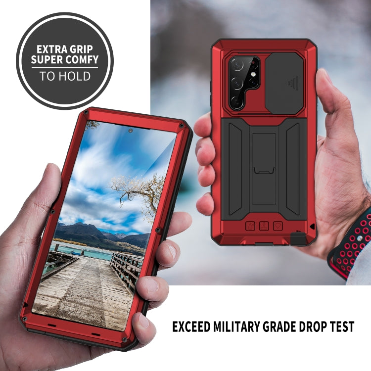 For Samsung Galaxy S22 Ultra 5G R-JUST Sliding Camera Metal + Silicone Holder Phone Case(Red) - free shipping - PMC TechLife - Order now!