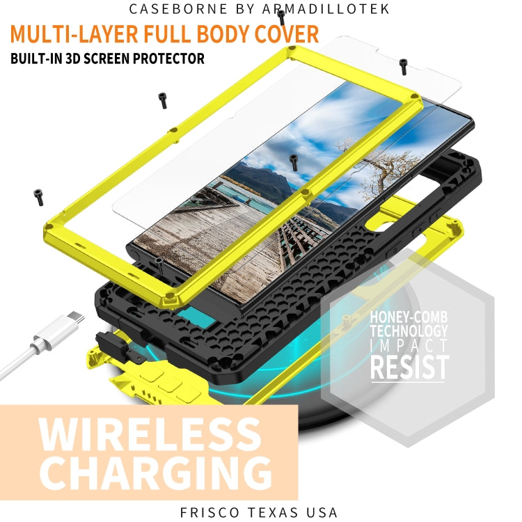 For Samsung Galaxy S22 Ultra 5G R-JUST Sliding Camera Metal + Silicone Holder Phone Case(Yellow) - free shipping - PMC TechLife - Order now!