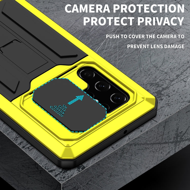 For Samsung Galaxy S22 Ultra 5G R-JUST Sliding Camera Metal + Silicone Holder Phone Case(Yellow) - free shipping - PMC TechLife - Order now!