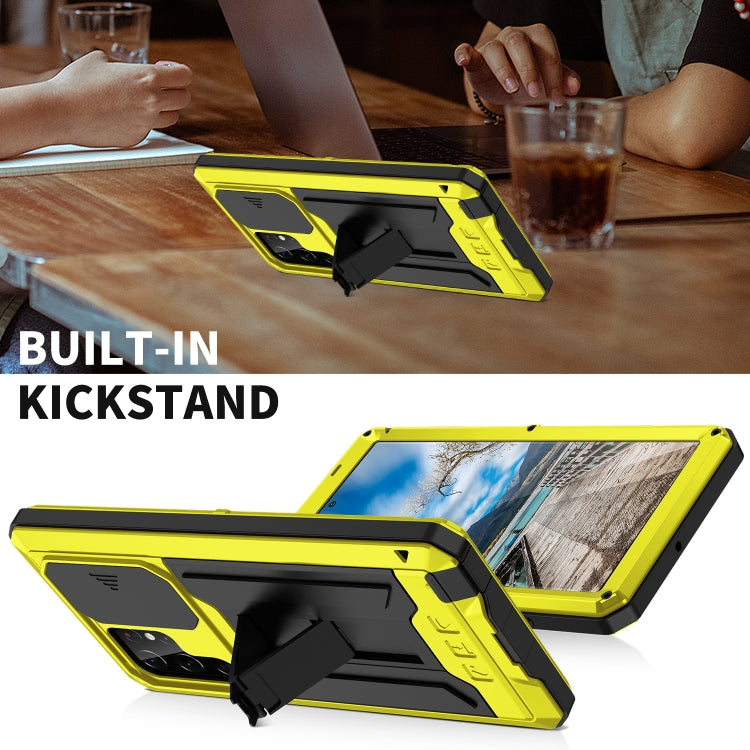 For Samsung Galaxy S22 Ultra 5G R-JUST Sliding Camera Metal + Silicone Holder Phone Case(Yellow) - free shipping - PMC TechLife - Order now!