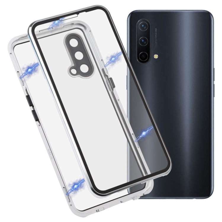 For OnePlus Nord CE 5G Full Cover Magnetic Metal Tempered Glass Phone Case(Silver) - OnePlus Cases by PMC TechLife | Online Shopping South Africa | PMC TechLife