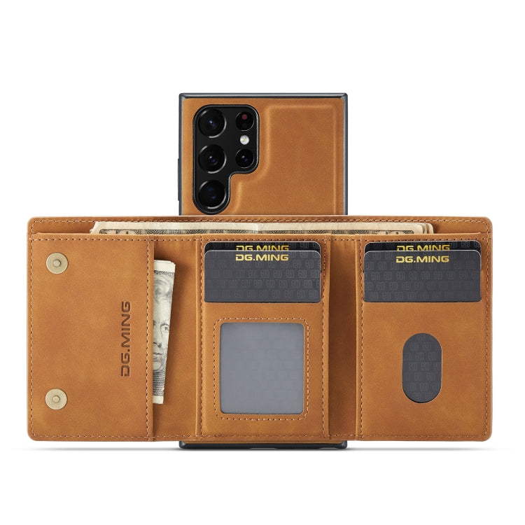 For Samsung Galaxy S22 Ultra 5G DG.MING M1 Series 3-Fold Multi Card Wallet Phone Case(Brown) - Galaxy S22 Ultra 5G Cases by DG.MING | Online Shopping South Africa | PMC TechLife | Buy Now Pay Later Mobicred