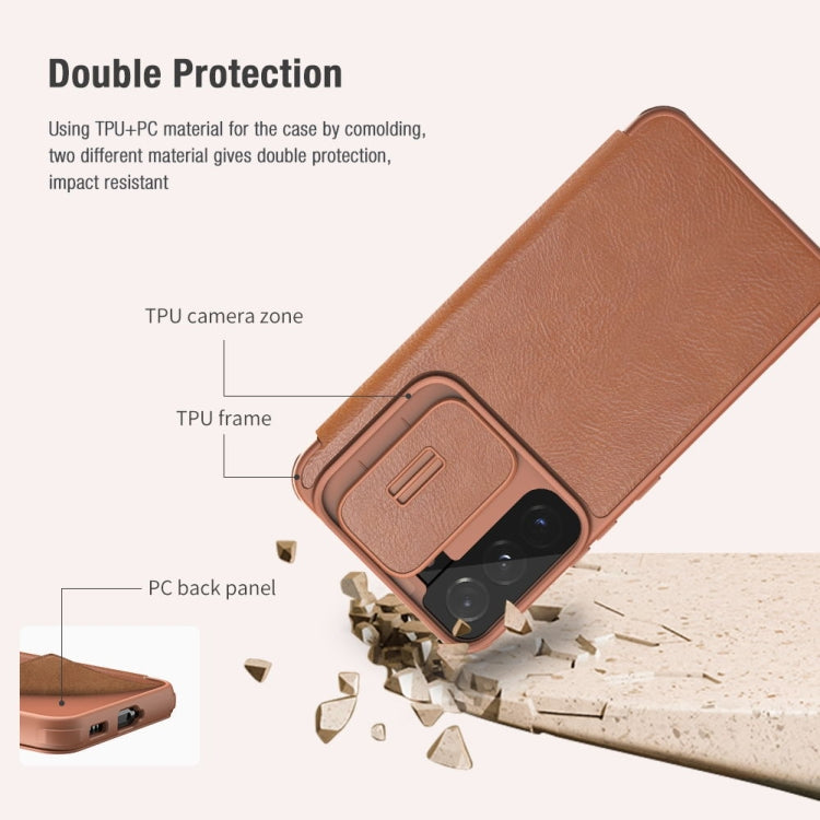 For Samsung Galaxy S22+ 5G NILLKIN QIN Series Pro Sliding Camera Cover Design Leather Phone Case(Brown) - Galaxy S22+ 5G Cases by NILLKIN | Online Shopping South Africa | PMC TechLife | Buy Now Pay Later Mobicred