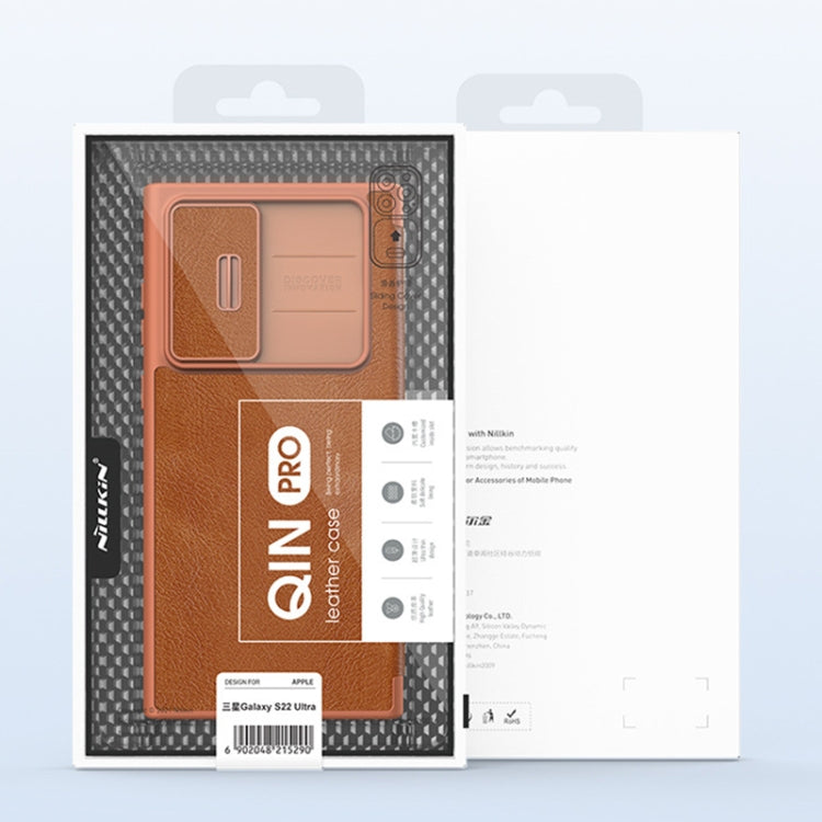 For Samsung Galaxy S22+ 5G NILLKIN QIN Series Pro Sliding Camera Cover Design Leather Phone Case(Brown) - Galaxy S22+ 5G Cases by NILLKIN | Online Shopping South Africa | PMC TechLife | Buy Now Pay Later Mobicred