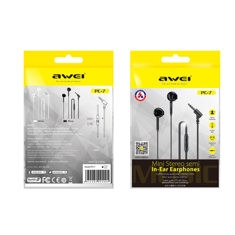 awei PC-7 Mini Stereo Semi In-ear Wired Earphone(Black) - In Ear Wired Earphone by awei | Online Shopping South Africa | PMC Jewellery