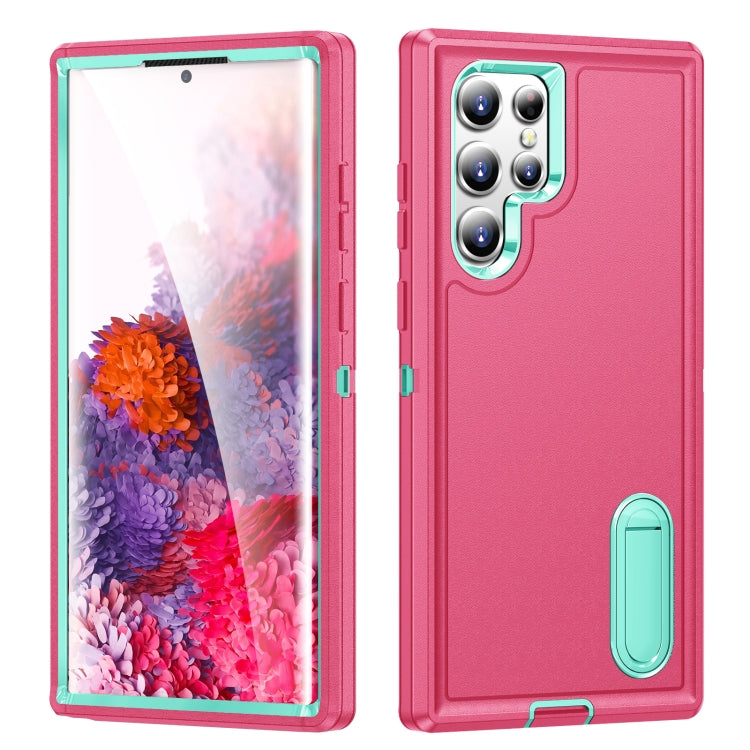 For Samsung Galaxy S22 Ultra 5G 3 in 1 Rugged Holder Phone Case(Pink+Blue) - free shipping - PMC TechLife - Order now!