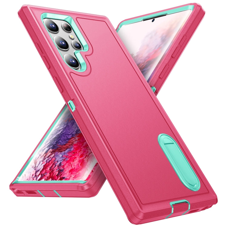 For Samsung Galaxy S22 Ultra 5G 3 in 1 Rugged Holder Phone Case(Pink+Blue) - free shipping - PMC TechLife - Order now!