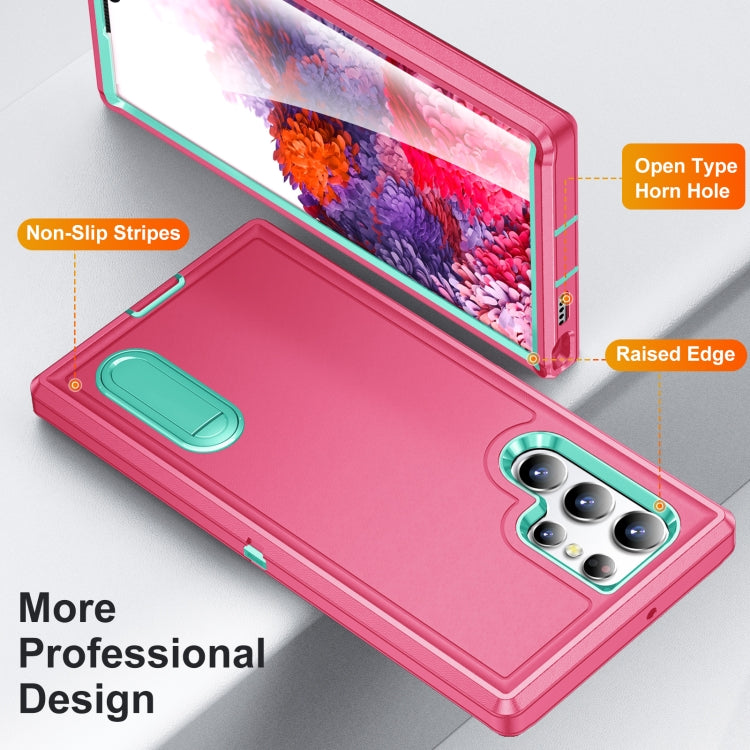 For Samsung Galaxy S22 Ultra 5G 3 in 1 Rugged Holder Phone Case(Pink+Blue) - free shipping - PMC TechLife - Order now!