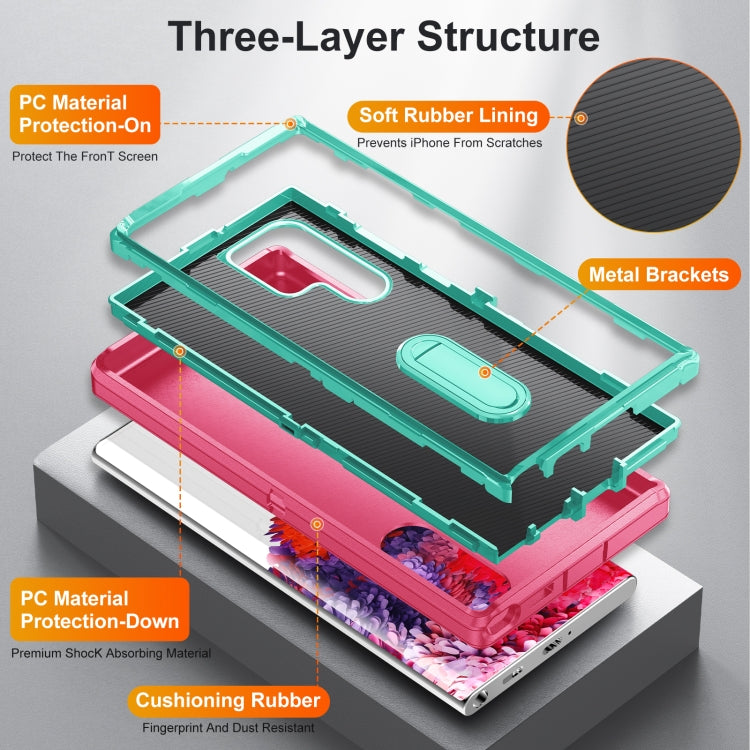 For Samsung Galaxy S22 Ultra 5G 3 in 1 Rugged Holder Phone Case(Pink+Blue) - free shipping - PMC TechLife - Order now!