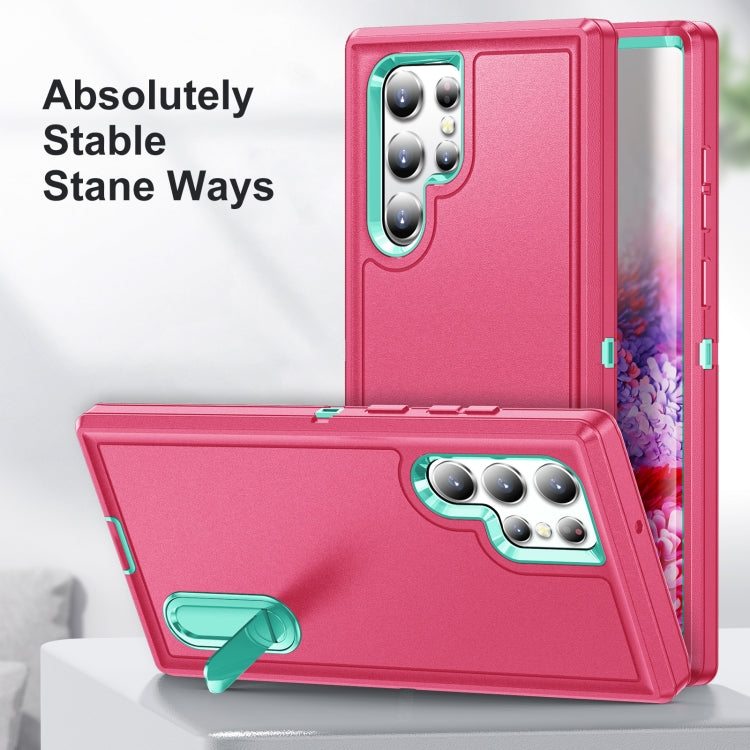 For Samsung Galaxy S22 Ultra 5G 3 in 1 Rugged Holder Phone Case(Pink+Blue) - free shipping - PMC TechLife - Order now!