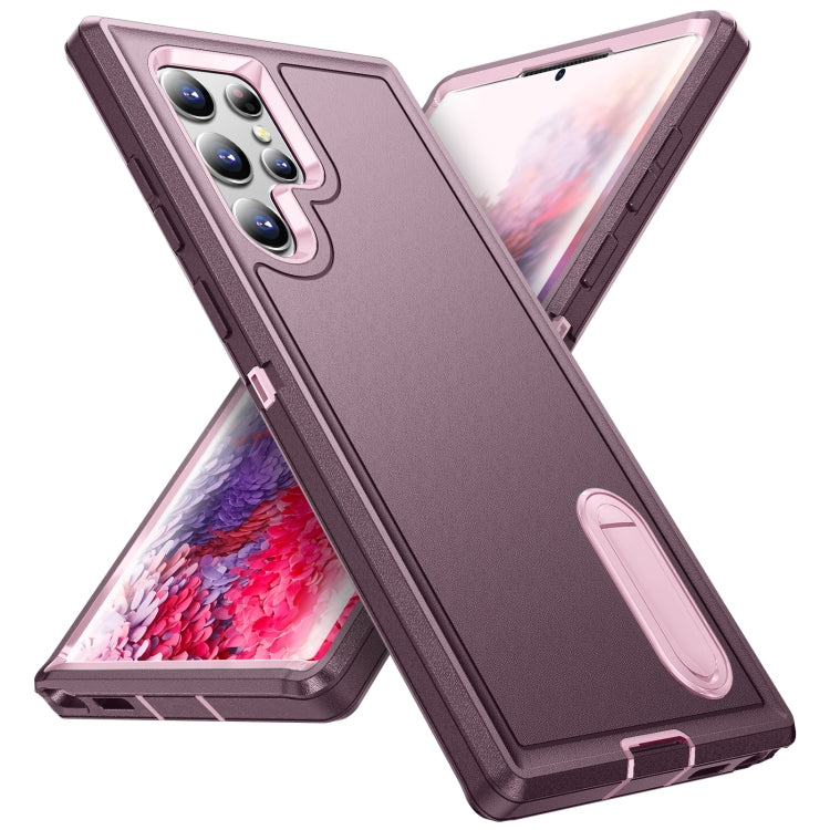 For Samsung Galaxy S22 Ultra 5G 3 in 1 Rugged Holder Phone Case(Purple+Pink) - free shipping - PMC TechLife - Order now!